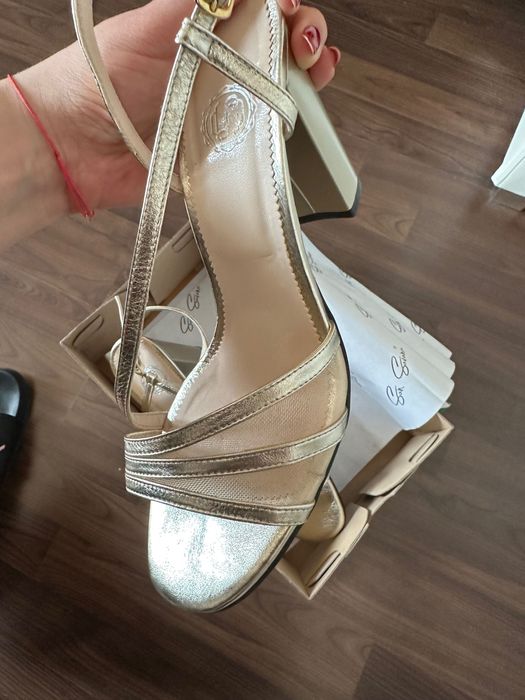 Pantofi aurii piele naturală