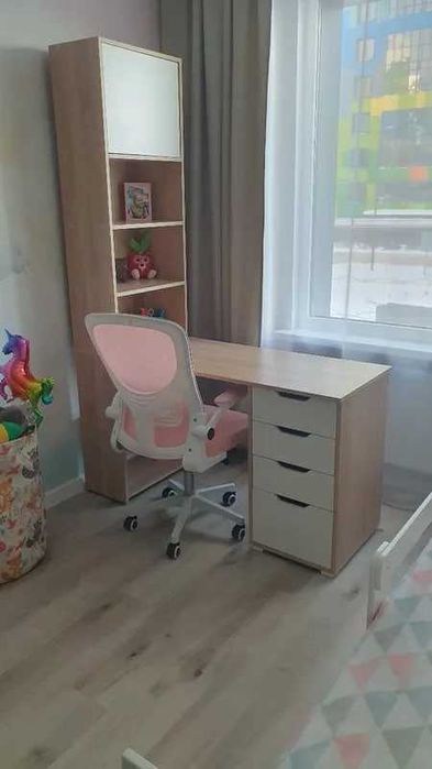 Компьютерный стол со стеллажом 138×50×202 см Белый Дуб Сонома