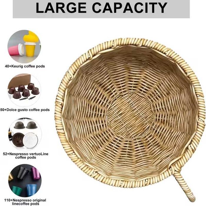 Голяма ратанова кошница Органайзер за кафе капсули Бохо стил