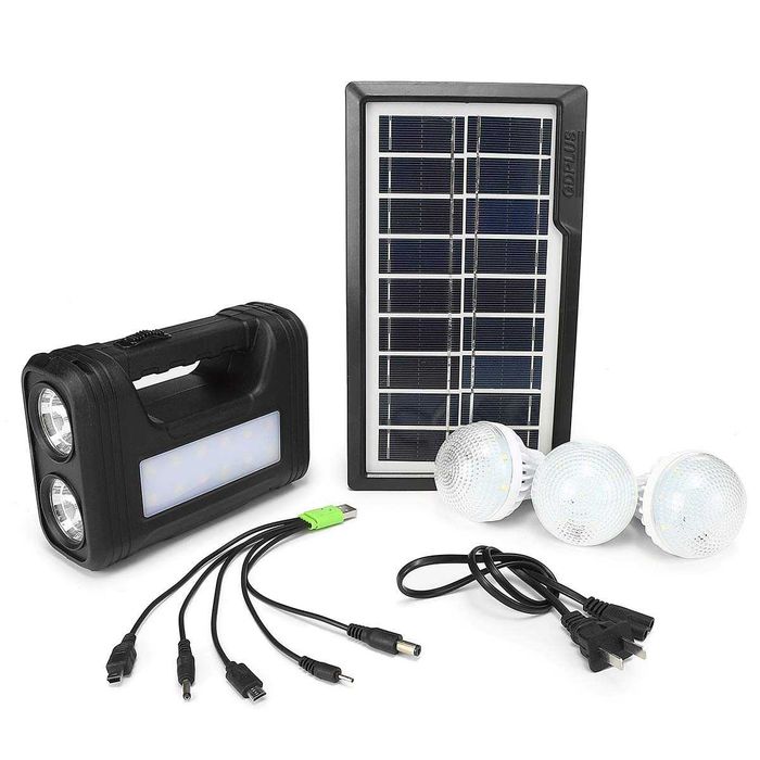 Panou solar fotovoltaic incarcare telefon 3 becuri 2 lanterne o lampa
