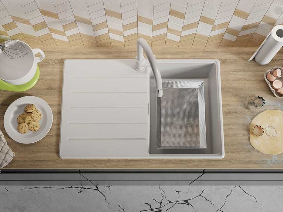 Кухненска Мивка от Гранит модел Копенхаген 900 x 500 Supreme - бял