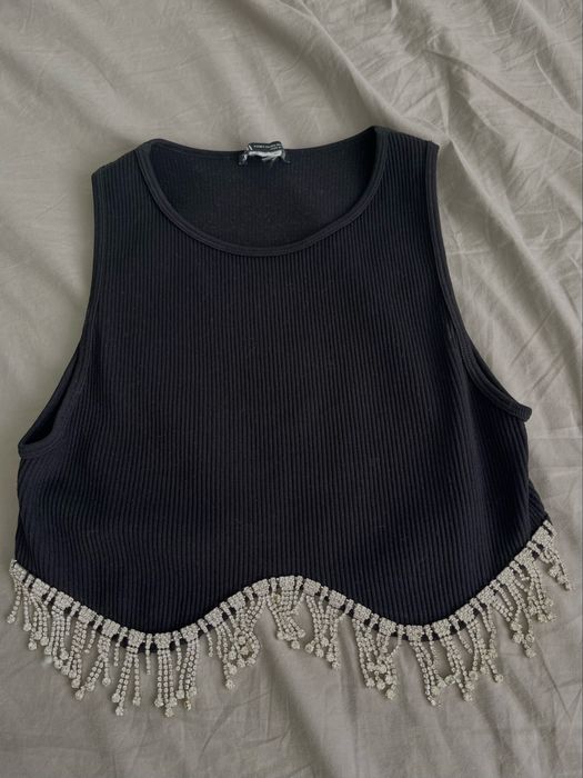 Zara crop top със сребристи камъчета