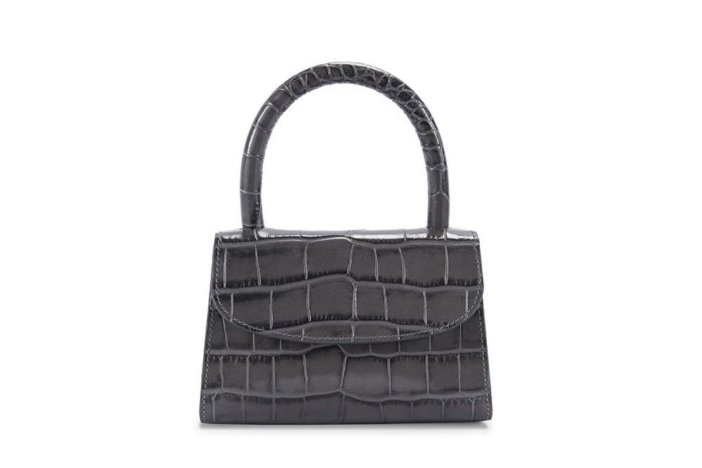 Дамска чанта BY FAR GREY croc mini top handle bag
