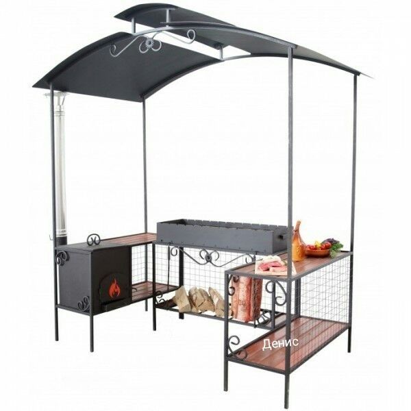 Дачная кухня мангал барбекю шашлычница смокер гриль с навесом очаг