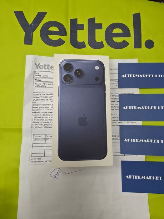 ***ЗАПЕЧАТАН 2TB iPhone 17 Pro Max Yettel Гаранция 3г. 2029 Blue