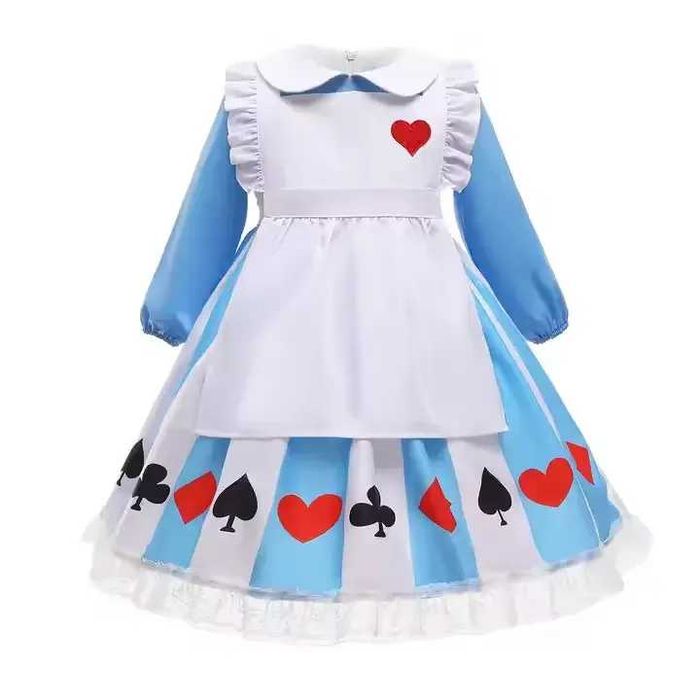 Costum de Carnaval pentru Fetite, Alice in Tara Minunilor, cu Bentita
