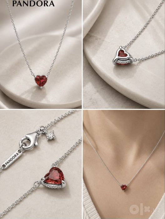 Серебряное колье Pandora "Красное сердце" (оригинал)