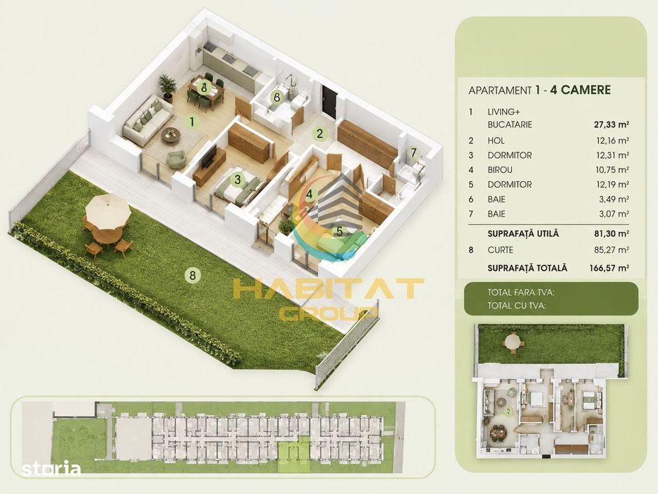 Vânzare apartament 4 camere cu curte - ST 167 mp - Popești Leordeni