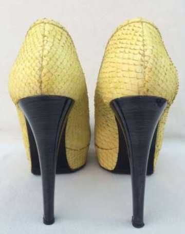 Cristhelen B, Superbi Pantofi Fashion Dama Stiletto Piele Sarpe Galben