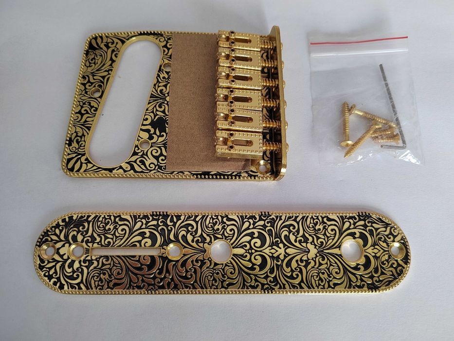 Сингъл бридж за Телекастър с плочка - сребърен и златен