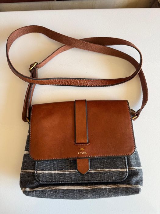 FOSSIL geanta / gentuta din piele in combinatie cu bumbac
