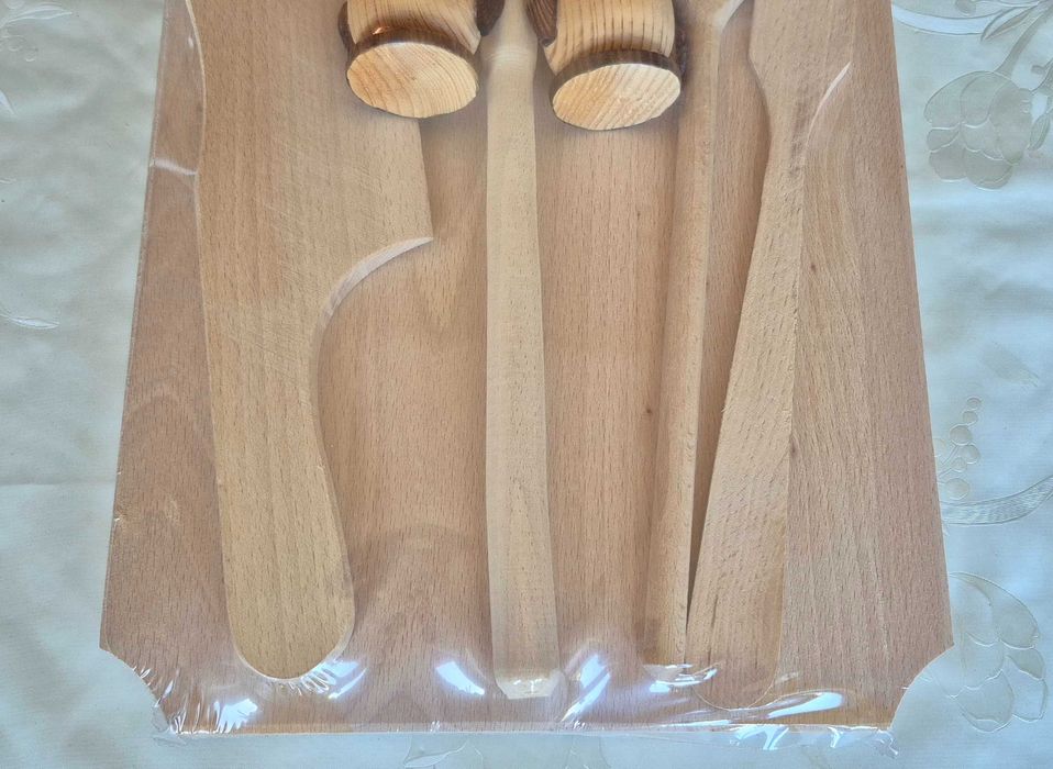 Set rustic din lemn pentru bucătărie, 7 piese, nou, ambalat