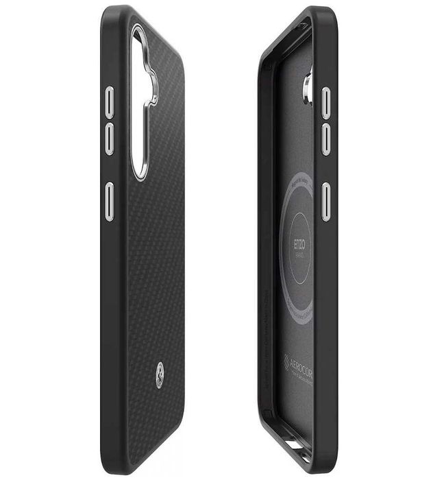 Кевларен карбон калъф кейс Spigen Enzo Aramid MagSafe Magnet Black Silver Case за Samsung Galaxy S25 Plus черен - GP-FPS936PGABW - 30 евро