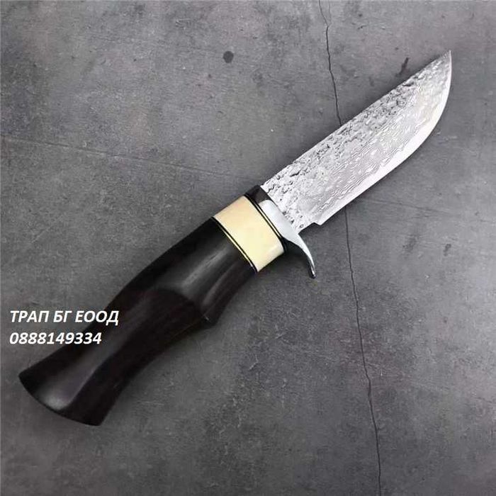 Ловен нож DMK-26  Дамаскова стомана, VG10 и Абанос ест. Кожа Loven noj