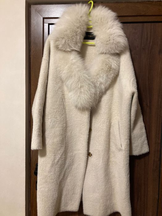 Палто ангора, вълна, яка лисица