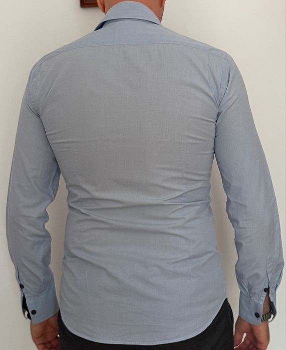 Cămașă CLASS Roberto Cavalli bleu cu broderie, slim fit, S