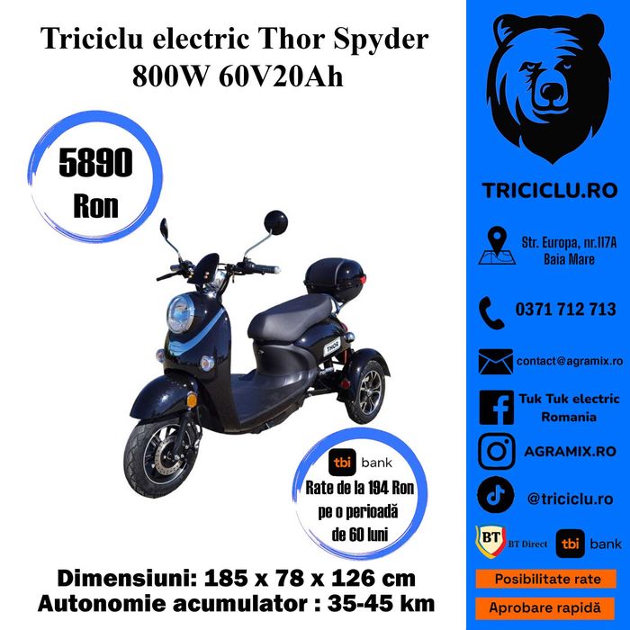 Triciclu electric model fara permis Thor Spyder dif culori Agramix