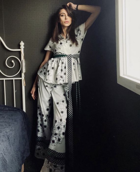 Сатенен комлект панталон и риза тип кимоно