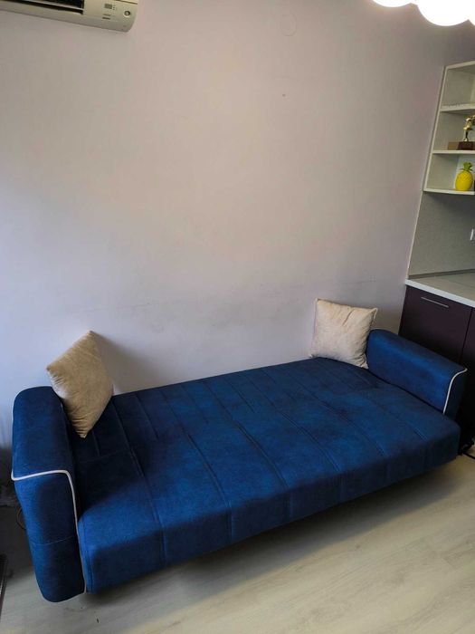 Разтегателен диван ACELYA с ракла и функция сън, тъмносин