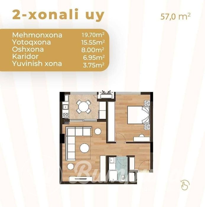 2-Комнатная коробка в ЖК Prestige Gardens