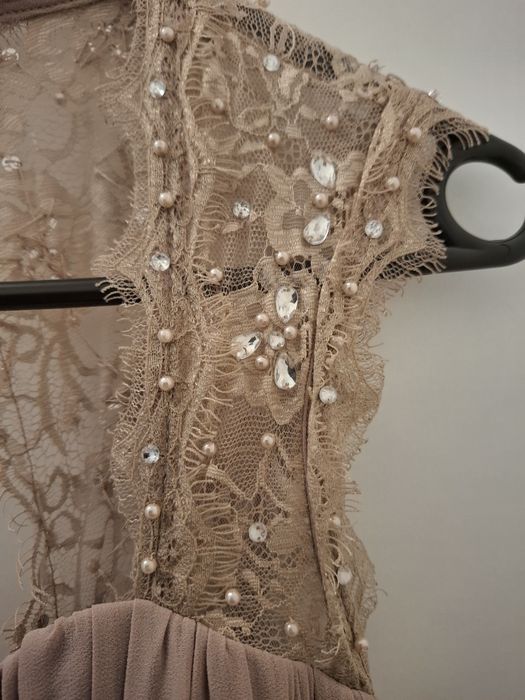 Rochie lungă Little Mistress London, nude-pudrat, elegantă, mărimea 40
