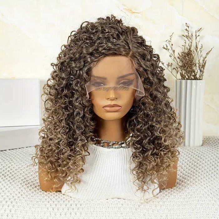 Кафява омбре къдрава перука с руси краища лейс фронт 13*4*1