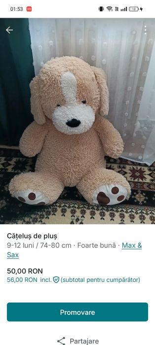 Cățeluș de pluș stare foarte perfectă