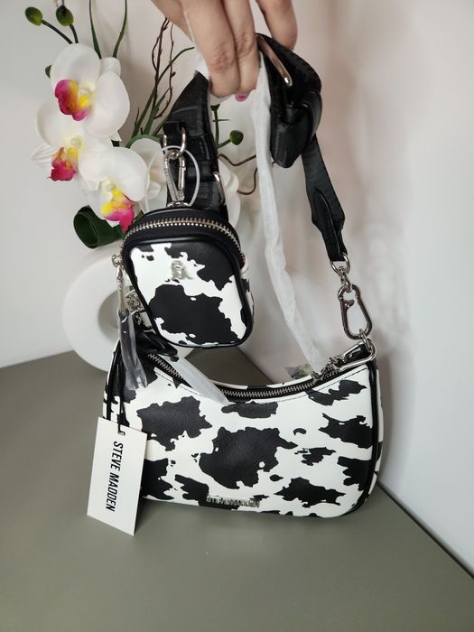 Steve Madden – дамска чанта с портмоне, черно-бял принт