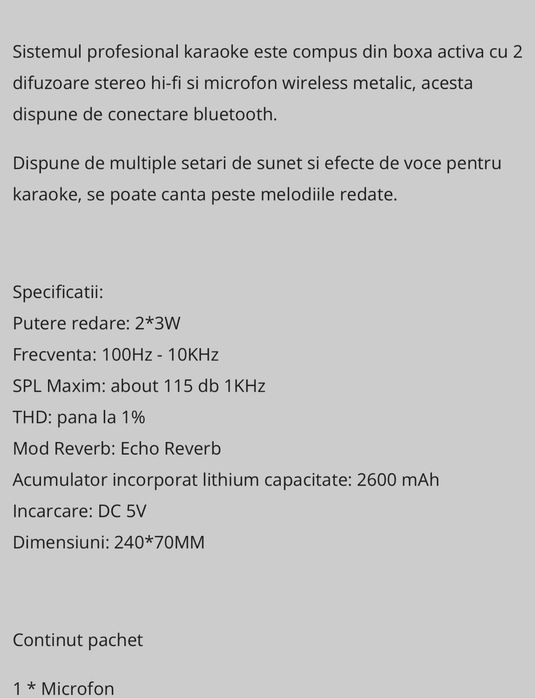 Microfon wireless roz cu sistem karaoke