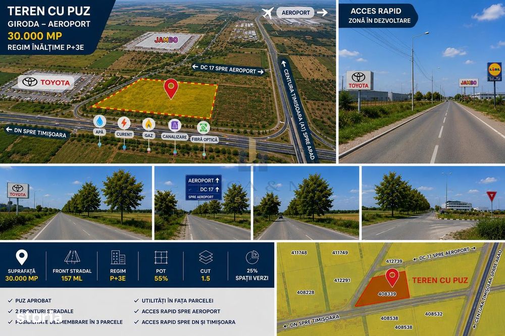 Teren cu  PUZ  Lidl  Ghiroda Aeroport cu  regim inaltime P+3E .