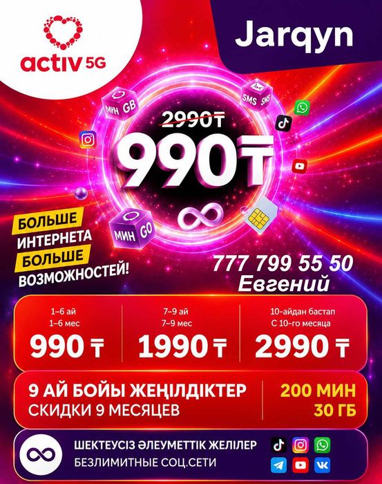 Акция! Номера актив с выгодным тарифом за 990 тенге