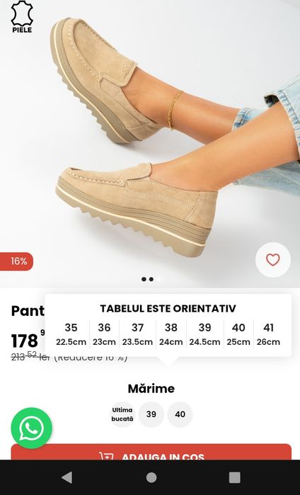 Pantofi casual / espadrile piele naturala 37