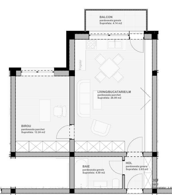 Apartament 2 camere Tip Studio