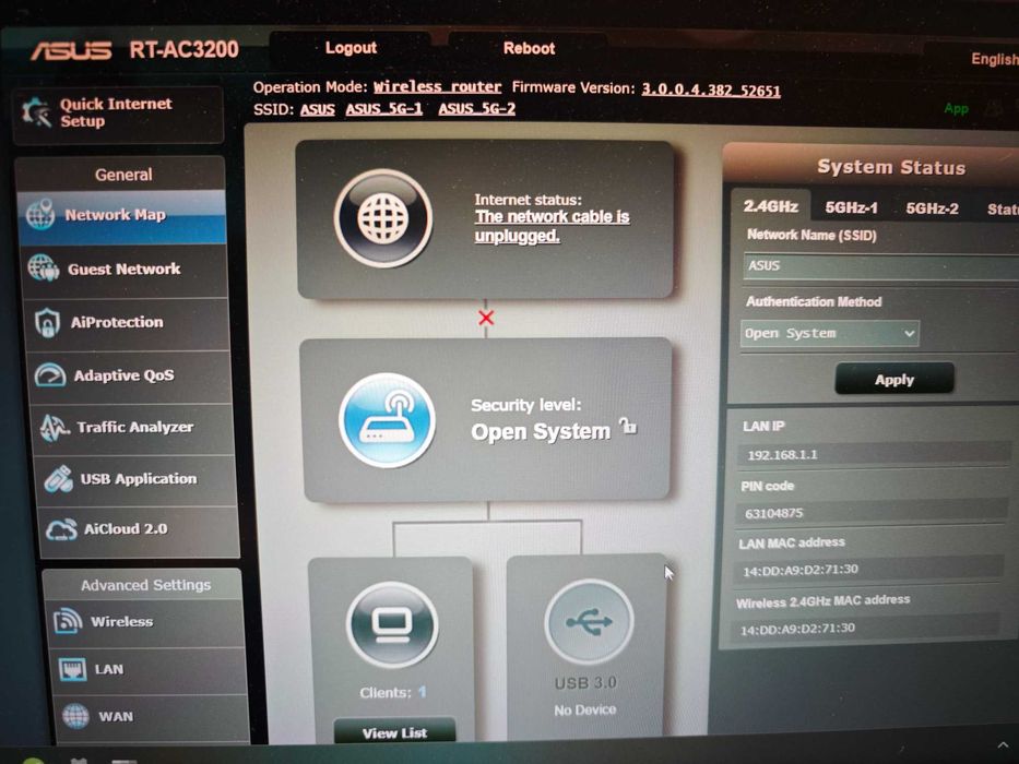 Трибандов Безжичен рутер Asus RT-AC3200, AC 3200, 600+1300+1300 Mbps