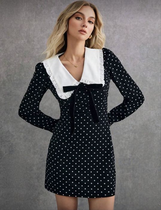 Рокля на точки в черно