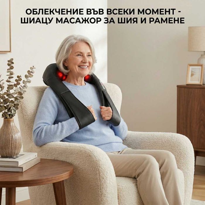 Безжичен 4D шиацу масажор с инфрачервено затопляне/Гаранция