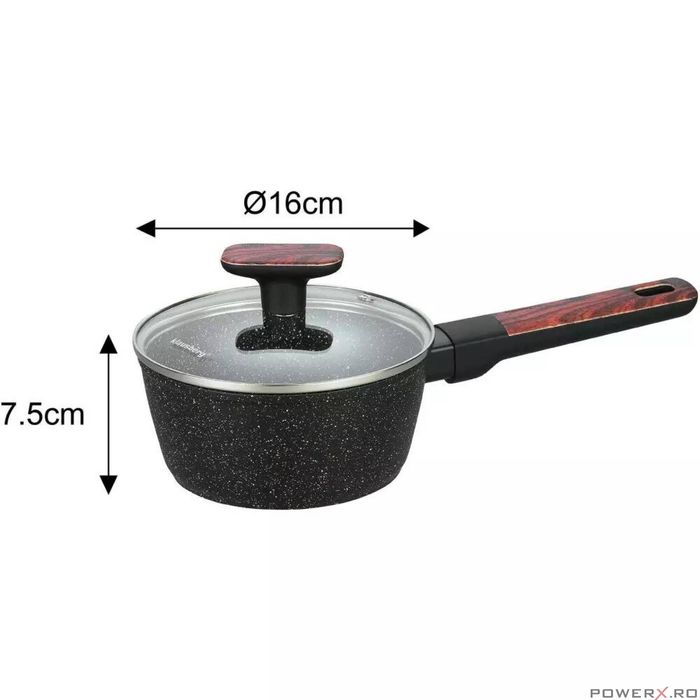 Set oale si tigai, 12 bucati, acoperit antiaderent, negru cu manere