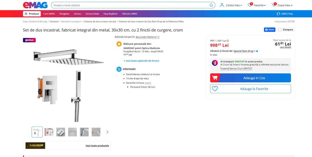 Set dus baterie incastrata, 2 functii,Crom/ Black, REDUS de la 1000RON