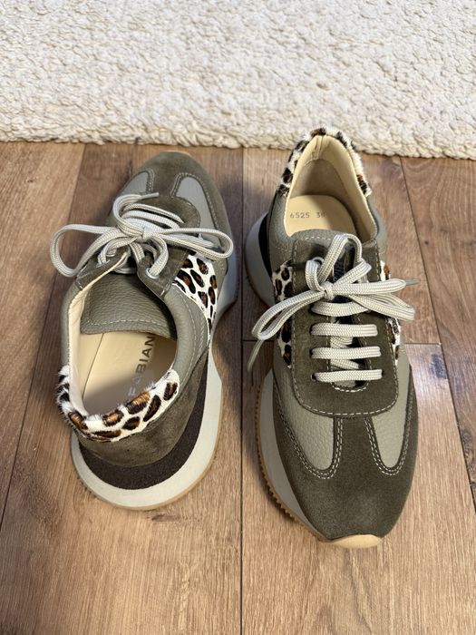 Сникърси каки и бежово с леопардов мотив, маратонки Fabiano