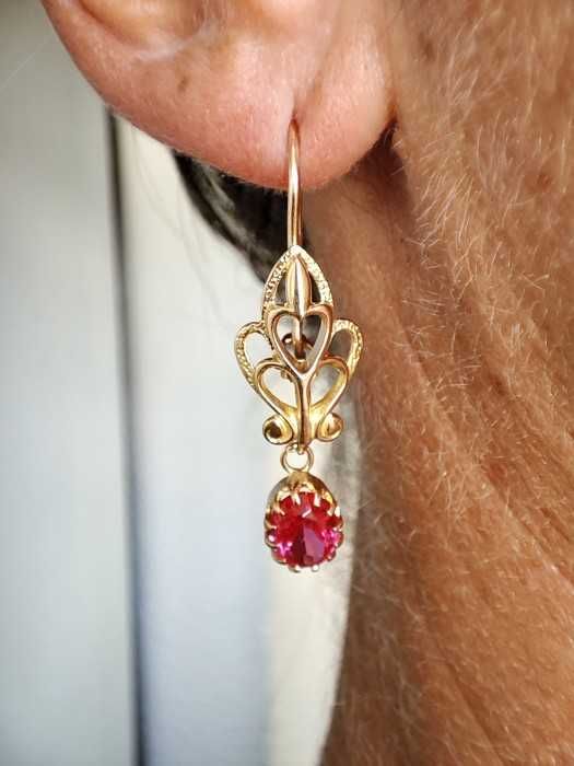 Cercei aur 14k rusia 583 rusesti cu rubelit retro