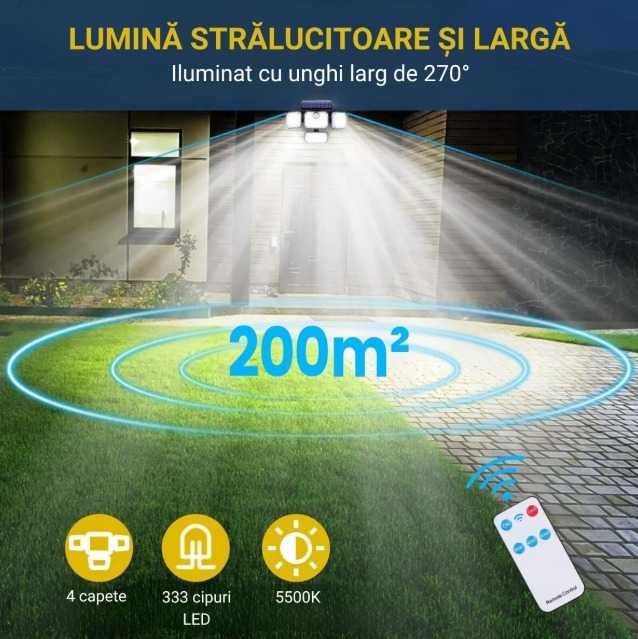 Lampa Solara,333 cip,Senzor Miscare,Reglabila,Telecomanda,Water Resist