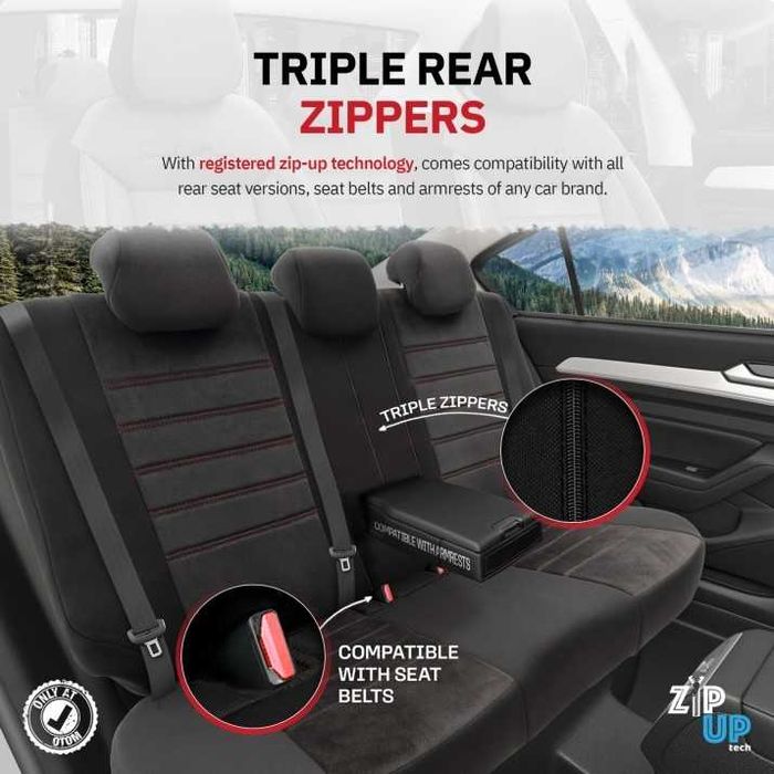 К-т Луксозна Тапицерия Automat-OTOM, Черна с червен шев, COMFORT LINE