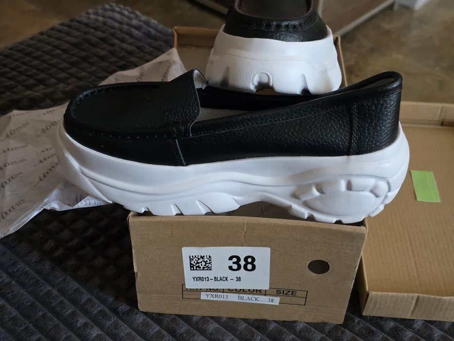 Мокасини тип лоуфари от естествена кожа с дебела подметка