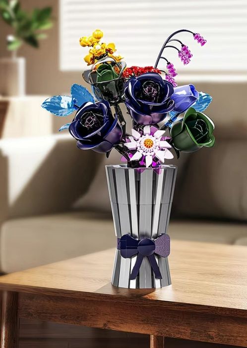 Lego розы, лего цветы, букет цветов с вазой