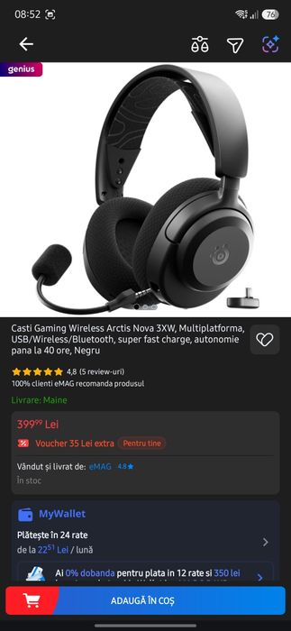 Vând Casti gaming wireless Arctis Nova 3.