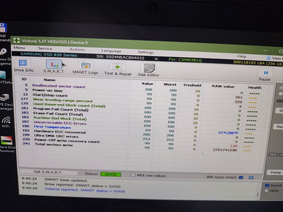Ssd Samsung 830 Series 256 gb 100%