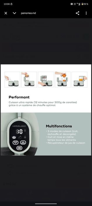 Robot multifunctional Nutribaby Glass 4 in 1 din sticla si otel inoxidabil Celadon Green, Babymoov