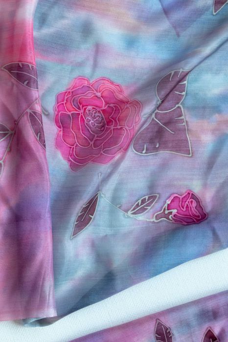 Шарф из натурального шелка. Батик. 90х200см