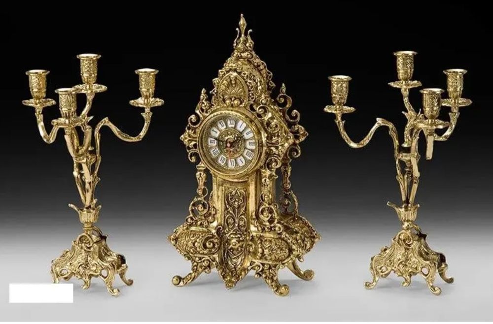 Набор настольные часы и 2 канделябра на 4 свечи Virtus бронз