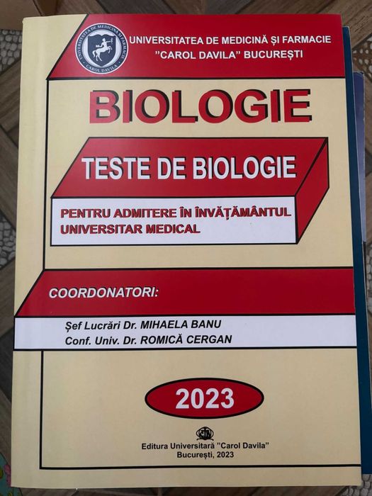 Cărți Biologie Admitere Medicină UMF Carol Davila Grile si teste- separat sau impreuna
